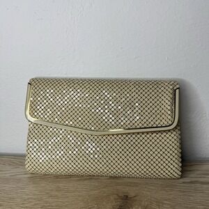 Vintage Cream Metal Chainmail Mesh Clutch Shoulder Bag Prom Special Occasion